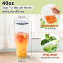 Glass Cups with Lids and Straws 40 oz Glass Tumbler with Straw and Lid 2 Pack Glass Tumbler with Handle Wide Mouth Iced Coffee Cups for Smoothies, Soda, Tea, with Acrylic Lids