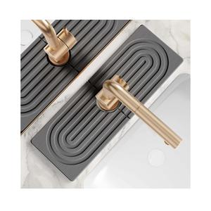 Faucet Mat for Kitchen Sink - Wider Diatomite Fast Drying Stone Sink Tray, Super Absorbent, Prevents Moisture Buildup - Faucet Splash Guard for Bathroom Counter (Dark Grey, 15x5.3inch)