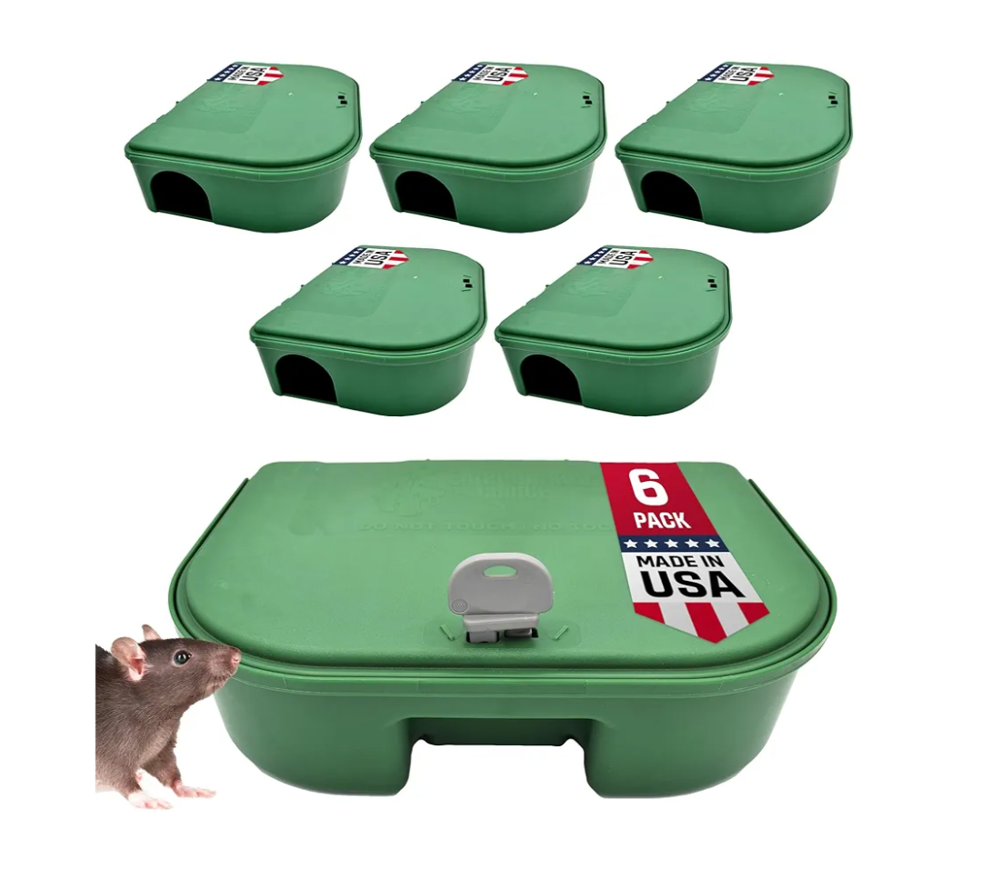 Exterminators Choice - 6 Pack Rat Bait Station Boxes with 1 Key - Heavy Duty Mouse Trap Poison Holder - Great for Catching Rats and Mice - Pest Control - Durable and Discreet