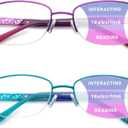 DEHOTRE Progressive Multifocal Reading Glasses Women No Line Bifocal Readers with Nose Pad Metal Half Frame Mid-Near Range