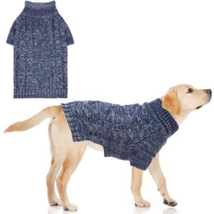 KOOLTAIL Thermal Knitted Dog Sweater for Dogs, Turtleneck Cable Knit Doggy Winter Coat Warm Clothes Sweatshirt Outfits for Cold Weather,Pullover Pet Jumper for Puppy Cats Navy XL