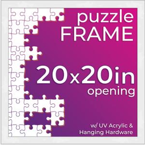 Poster Palooza 20x20 Jigsaw Puzzle Frame Kit - Kit Includes Puzzle Glue Sheets, White Wood Puzzle Frame, UV Acrylic, Backing, Hanging Hardware
