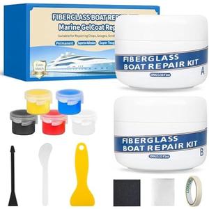 Marine Fiberglass Repair Kit for Boats, 200g/7.06oz Gel Coat Kepair kit for Boats, Epoxy Filler for Repairs Cracks, Scratches, Debris, Holes, Gaps, Suitable for Fiberglass, Acrylic, Porcelain
