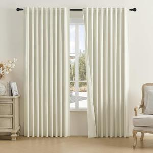 DUALIFE Beige Linen Blackout Curtains- Back Tab Pleated Room Darkening Curtains for Bedroom Dining Room, Patio Sliding Glass Door Curtains Custom Made 72 Inch Wide by 96 Inch Length 2 Panels Set