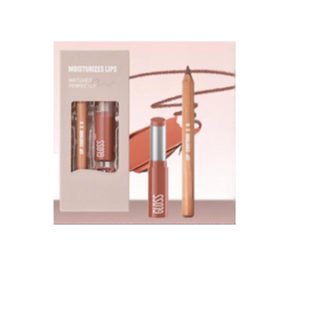 2PCS Lip Liner and Lipstick Combo Set, 2 in 2 Waterproof Lip Liner Long Lasting Lipstick Set, Matte Lipliner Pencil & Hydrating Lip Gloss Makeup Kits for Women (205)