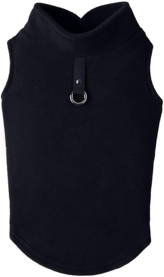 Gooby Fleece Vest Dog Sweater - Black, X-Large - Warm Pullover Fleece Dog Jacket with O-Ring Leash 