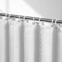 Lameirose Extra Long White Shower Curtain Boho, 72 x 78 Cotton Blend Waffle Weave Stripe Textured Heavy Duty, Fabric Shower Curtain for Bathroom, Hotel, Washable