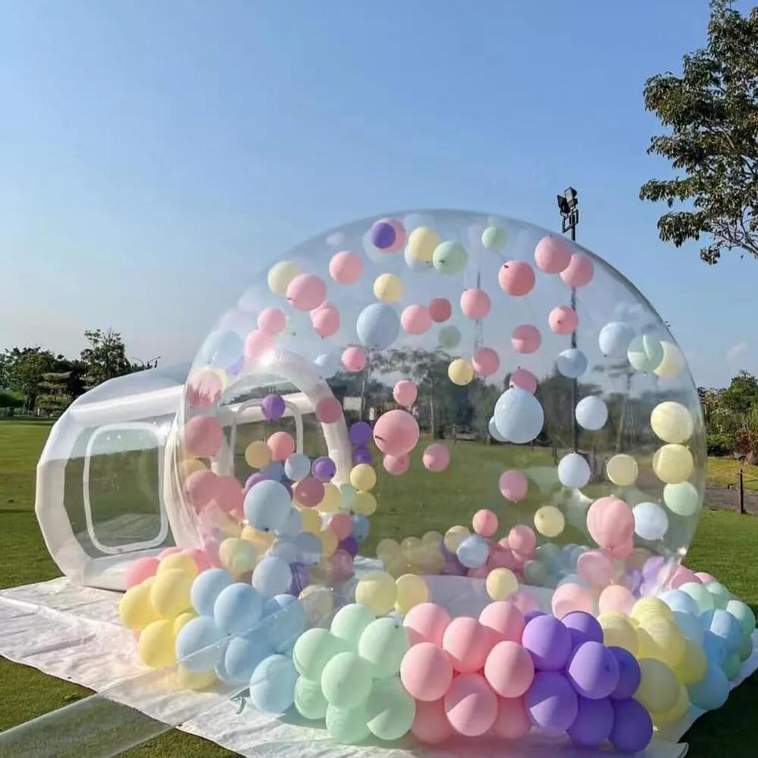 10FT Inflatable Bubble House Dome for Kids, Clear PVC Inflatable Bubble House Tent with Tunnel, Bubble Balloon House with 800W Air Blower, 600W Air Pump with 50pcs Balloons Inflatable Dome for Party