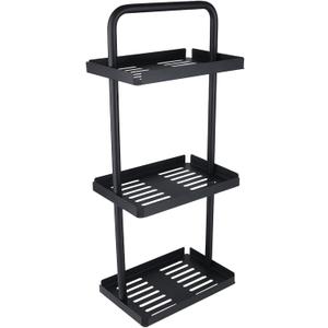 3-Shelf Stainless steel Storage Shelves, 105lb Capacity, 28.2"H x 11.8"W x 7.9"D, Small Modular Shelving Unit Storage Organizer for Garage, Home, Bathroom & Laundry, Storage Rack - Black (3-tier)