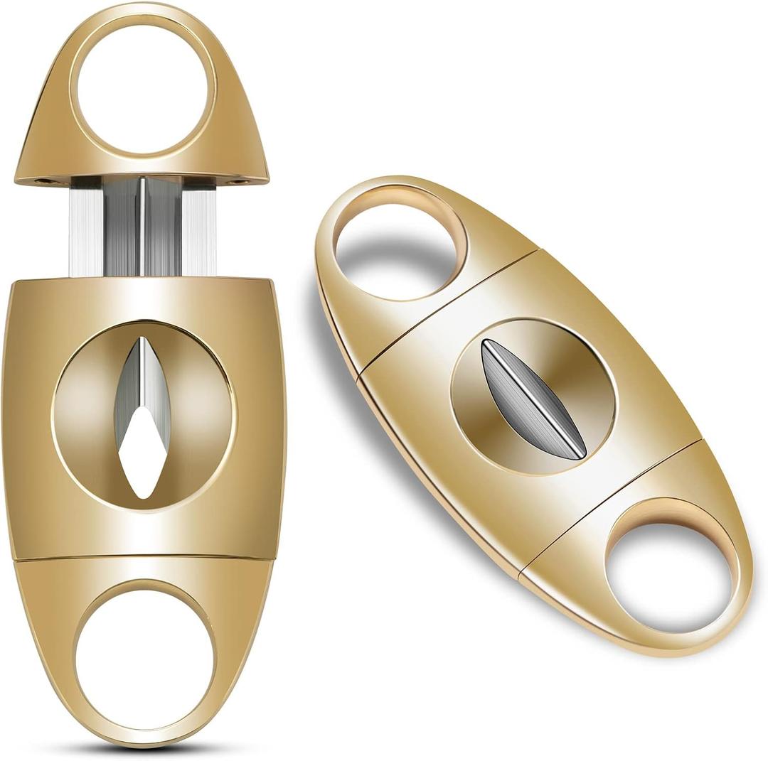 V-Cut Cigar Cutter, Stainless Steel Sharp Blade Cigar Guillotine Scissors for Men(Gold)