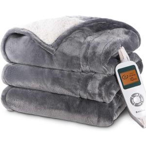 RAINOVA Heated Blanket Electric Throw, Electric Blanket-50''x60'', Soft Flannel Heating Blanket, 10-Level Heating, 10-Hour Auto-off, Gifts for Parents and Elders, Gray, ETL & FCC Certified
