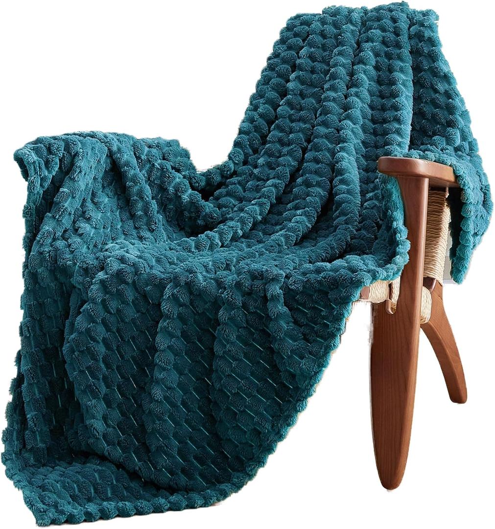 EXQ Home Fleece Blanket Twin Size for Couch or Bed - 3D Imitation Turtle Shell Jacquard Decorative Blankets - Cozy Soft Fuzzy Flannel Blanket Suitable for All Seasons(60"80",Teal)