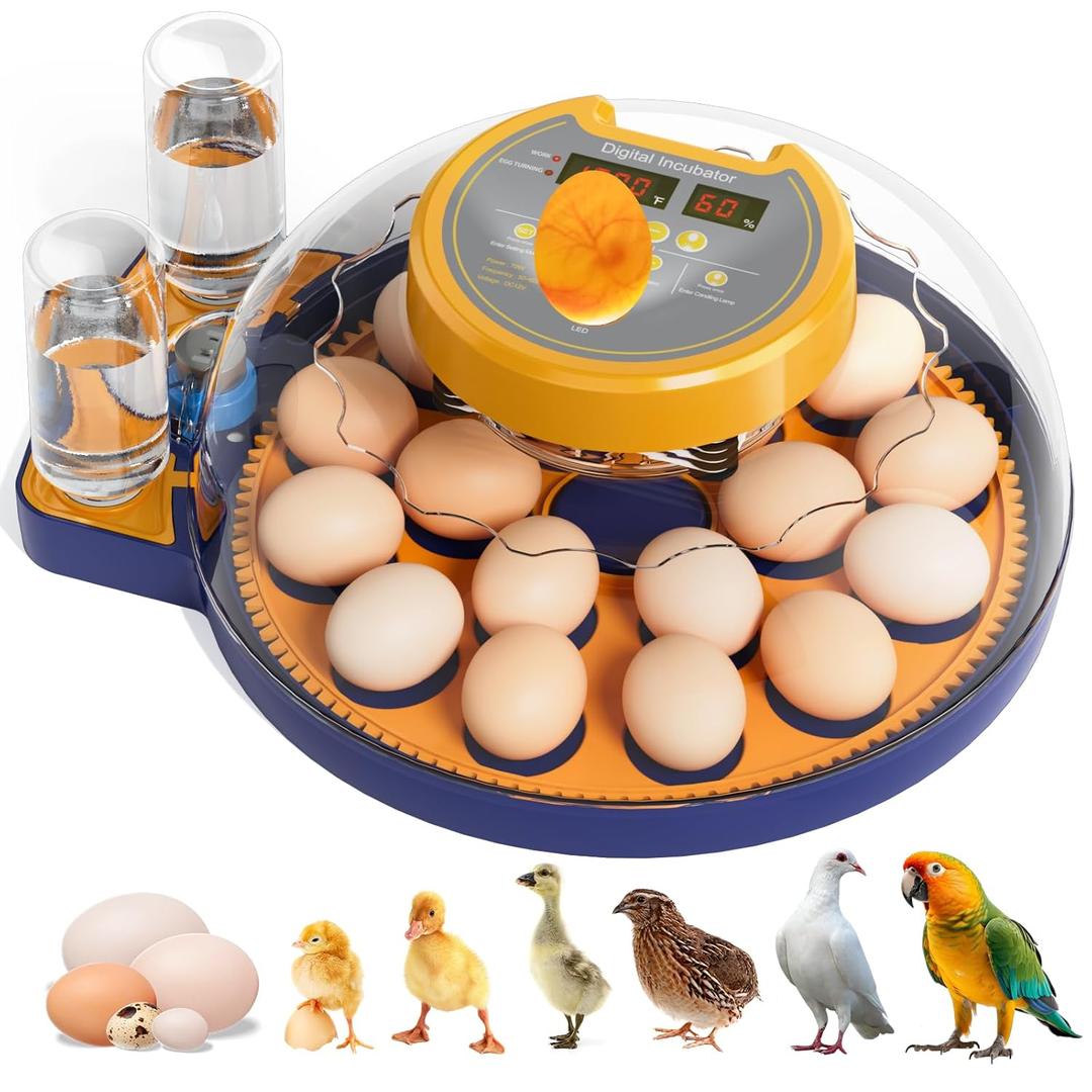 18 Egg Incubator for Hatching Eggs, Chicken Incubator with Automatic Turner, Digital Temperature Control & Humidity Display, Built-in Egg Candler, for Hatching Chicken, Duck, Goose, Home, School Use