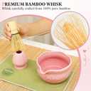 Pink Matcha Set, 8 Pcs Complete Ceramic Matcha Making Kit with Bowl, Bamboo Whisk & Holder, Stainless Sifter, Tea Towel, Scoop & Scoop Rest