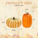 2Pack Large Fake Orange‑White‑Green&Orange Faux Pumpkins, Realistic Lifelike Harvest Fall Decoration, Hard Foam Vegetable Ornament for Halloween Autumn Festival Home Table Porch Outdoor Decor