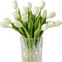 12pcs White Artificial Tulips Silk Faux Flowers Real Touch for Wedding Bouquet, Home Decor, Party Centerpiece, Table Decor, Mother's Day Easter Spring Gifts
