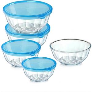 ENVTEK Thick Glass Mixing Bowls with Airtight Lids Set, 4-Piece Nesting Bowls for Baking & Meal Prep, BPA Free, Dishwasher Safe, Quart - Blue