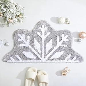 TRUEDAYS Christmas Bathroom Rug - Cute Gray Half Snowflake Bath Mat, Soft Absorbent Non Slip Bath Rug Washable - Christmas Decor for Bathroom, Entryway or Vanity Floor (18.9 inches X 34.6 inches)