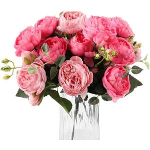 DEEMEI Artificial Peony Flower Silk Peonies Bouquet 4 Bundles Fake Flowers Bulk for Home Wedding Party Decor (Rose Red+Pink)