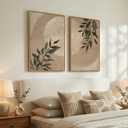 Large Framed Botanical Moon Wall Art for Living Room, Vintage Neutral Nature Canvas Painting Prints Set of 2, Rustic Farmhouse Minimalist Leaf Wall Decor for Bedroom Dining room Hallway, 24x36 Inch