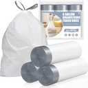 Drawstring 8 Gallon Trash Bags - 42 Count Pre-separated Medium Trash Bags 8 Gallon, White Unscented 8 Gal Garbage Bags