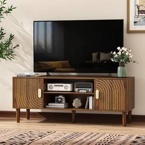 43" TV Stand for TVs up to 55 Inch, Entertainment Center with Storage and Adjustable Shelves, Modern Media Console for Living Room, Walnut 