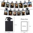Congrats Grad & Class of 2026 Graduation Photo Banner for Party Decoration, Graduation Picture Display, Black and Gold Congratulations Graduate Banner