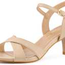 Allegra K Women's Cross Straps Kitten Heel Sandals (9.5, Nude)