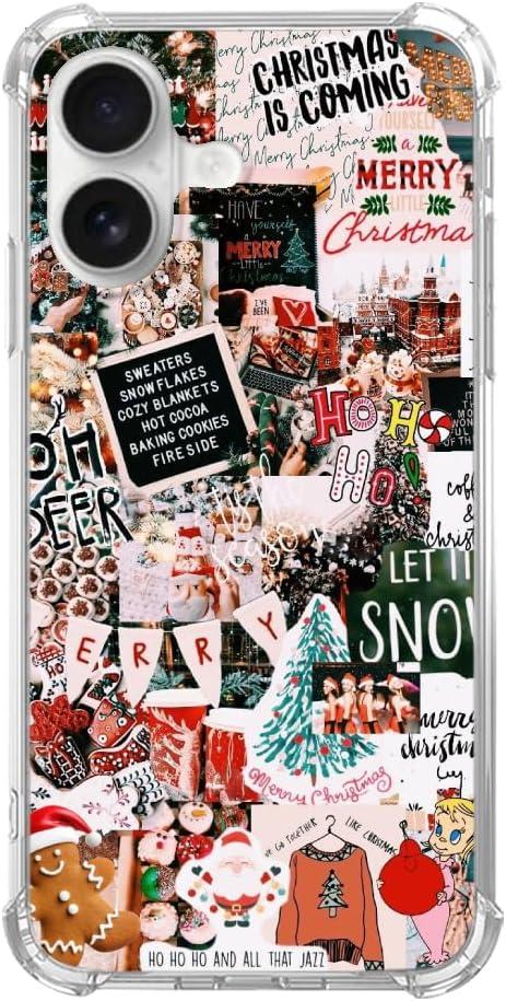 Aesthetic Winter Christmas Collage Phone Case for iPhone 16, Trendy Cool Christmas Phone Case for iPhone 16