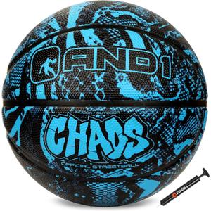 AND1 Chaos Basketball: Official Regulation Size 7 (29.5 inches) Rubber - Deep Channel Construction Streetball, Made for Indoor Outdoor Basketball Games (Blue/Black Jungle)