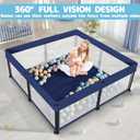 TOREVSIOR Foldable Baby Playpen with Mat, 50"50" Collapsible Play Pen for Babies and Toddlers, Indoor & Outdoor Kids Safety Play Pen, Portable Play Yard, Foldable Baby Playpen with 50 Ocean Balls