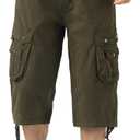 Mens Long Cargo Shorts Elastic Waist Stretch Twill Cotton 3/4 Multi Pockets Below Knee Cargo Shorts for Men (Green)