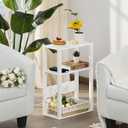 YUFAM 3-Tier Small Narrow Wood Side Table with Charging Station, Skinny Nightstand for Small Space, Slim Bedside Table with Storage for Couch, Thin End Table with USB Ports and Outlets, White