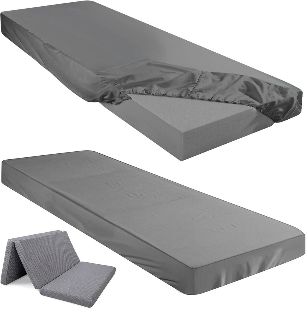 Breling Fitted Sheet (Sheet Only) Compatible with Milliard Trifold Mattress Folding Mattress Fitted Microfiber Bedclothes for Camp Bunk Rvs Bed(Dark Gray,2 Pcs,Single,4'')