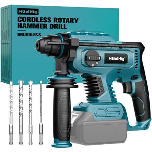 7/8" Rotary Hammer Drill Compatible with Makita 18V Battery: SDS-Plus Cordless Drill with Safety Clutch for Concrete Masonry, 2.5 Joules Power Including 4 Drill Bits