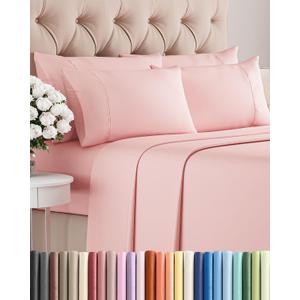 Queen 6 Piece Sheet Set - Comfy, Breathable & Cooling - Hotel Luxury Bedding for Women, Men, Kids, Teens & Children - 1 Flat & 1 Fitted Sheet & 4 Pillowcases w/ Deep Pockets - Wrinkle Free - Baby Pink
