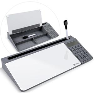Varhomax Glass Desk Whiteboard with Calculator, Desktop Dry Erase White Board with Storage, to Do List Memo Notepad for Home and Office