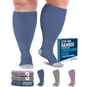 Doctor's Select 3 Pairs Plus Size Compression Socks Wide Calf - Bamboo Viscose Knee High Socks | Circulation Support
