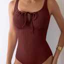 Aleumdr Womens Textured One Piece Swimsuit Tummy Control Bathing Suit Tie Knot Cutout Swimwear (Red, XXL)