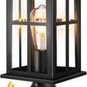 Dusk to Dawn Outdoor Post Lights, Black Post Lights Outdoor with Pier Mount Base, Waterproof Lamp Posts Outdo or Lighting with Tempered Glass for Garden, Porch Patio(Hardwired 120V, Not Solar)
