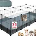 20 Panels Small Animal Playpen, 48" x 24" x 16" Pet Playpen with Waterproof Mat, C&C Cage for Guinea Pigs, Rabbit/Bunny/Baby Chicken Cage,Bunny/Puppy/Chicken Pen Indoor Outdoor Portable Metal Fence