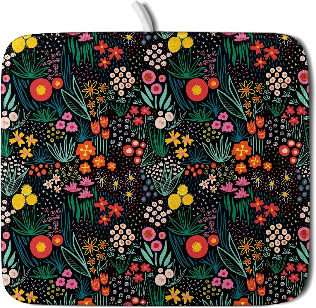 Giwawa Colorful Flowers Dish Drying Mat - Spring Floral Microfiber Drying Pad 16 x 18 Inch Leaves Dish Mat Reversible Dish Drainer Mats Countertops Protector Pad, Spring Flowers, (DrymatWildflower) Giwawa Colorful Flowers Dish Drying Mat - Spring Floral Microfiber Drying Pad 16 x 18 Inch Leaves Dish Mat Reversible Dish Drainer Mats Countertops Protector Pad, Spring Flowers, (DrymatWildflower)