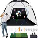 MoKo Golf Net with Practice Mat, 10 x 7 ft Golf Hitting Net for Outdoor Indoor Backyard Driving Chipping Swing Training, All-in-One Multi-Target Training Aid Practice Nets with Tri-Turf Mat (Black)