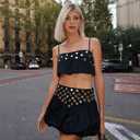 Wuitrie Women 2 Piece Outfits Sleeveless Crop Top Mini High Waisted Pleated Skirt Set for Summer Party Club Going Out (Black, S)