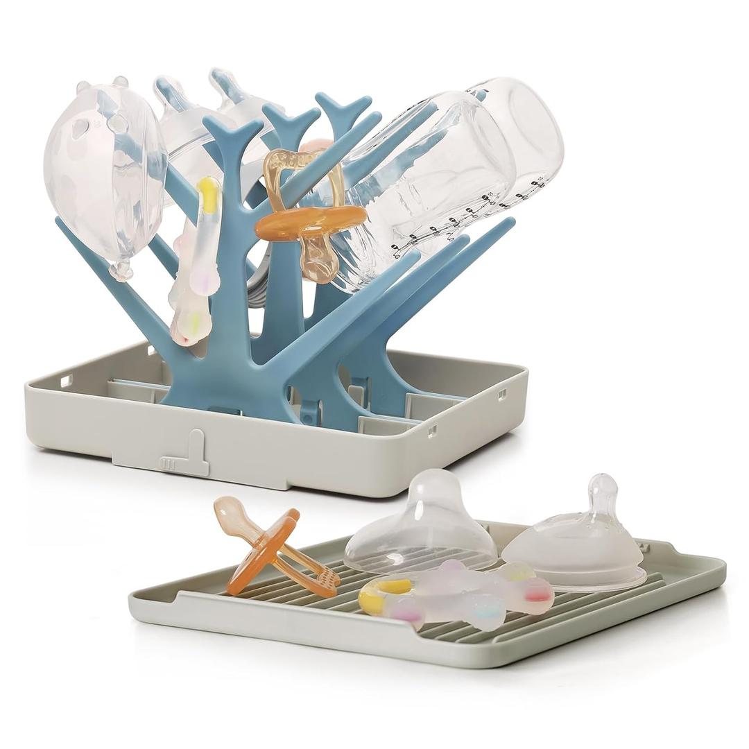 Haakaa Portable Baby Bottle Drying Rack with Tray, Space Saving Bottle Drying Tree for Bottles/Pump Parts/Pacifiers,Easy-Store Dryer Rack Great for Home & Travel, BPA Free (Sky Blue)