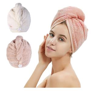 M-bestl 2 Pack Microfiber Hair Towel Wrap, Hair Drying Towel with Button, Hair Towel Turban, Quick Dry, Anti-frizz, Absorbent Head Towel (Pink&Beige)