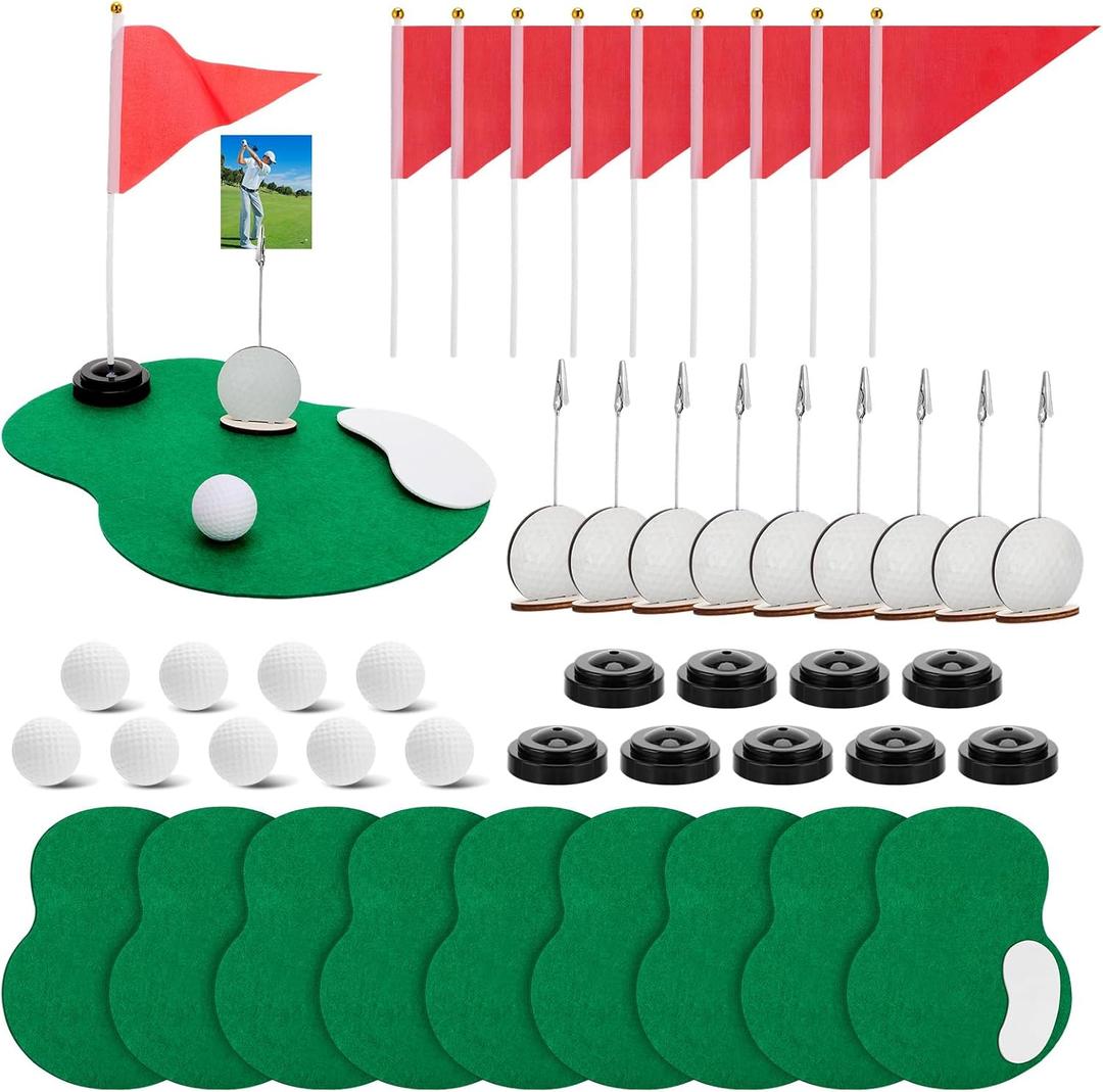 10 Set 60PCS Golf Table Centerpieces, Golf Centerpiece Table Decorations Including Green Mats, Ball, Sand Trap, Red Flag and Base Memo Clip Holder for Sport Themed Birthday Party Decor