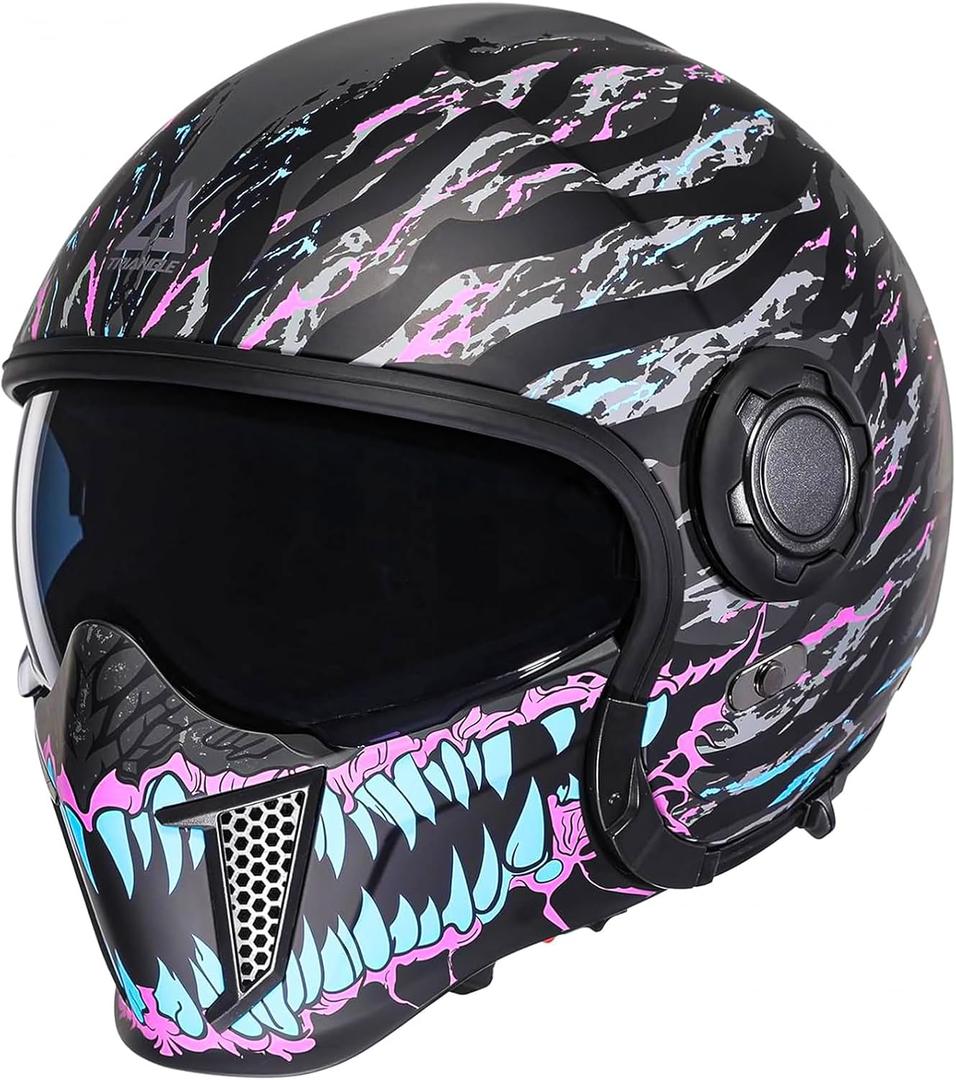 TRIANGLE Full Face Motorcycle Helmets,OffRoad Motocross Helmet for Men & Women,Dual Visor with Internal Tinted Sunshield,Open Face 3/4 Adult Racing Helmet DOT Approved(XXL)