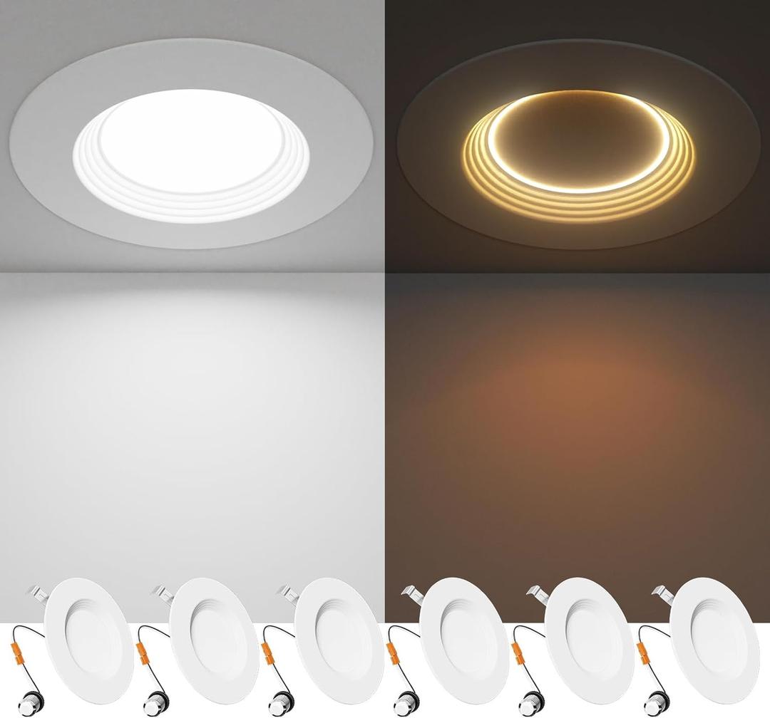 Ensenior 5/6 Inch 5CCT LED Can Lights with Night Light 6 Pack, Retrofit Led Recessed Lighting, Baffle Trim, Dimmable, 9W=110W, 1000LM