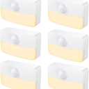 6 PackMotion Sensor Night Light, Stick-On Motion Sensor Lights Indoor, Battery Powered Under Cabinet Kitchen Lights with Adhesive Pads, Auto/On/Off for Cupboard Wardrobe Stair Kitchen Warm White